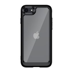   HUSĂ! - Protecție din plastic pentru telefon (cadru din silicon, rezistență medie la impact, spate transparent) negru Apple iPhone SE 2 (2020), Apple iPhone SE 3 (2022), Apple iPhone 8 4.7, Apple iPhone 7 4.7
