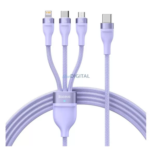 BASEUS FLASH SERIES II cablu de date 3in1 (Tip-C - fulger/microUSB/Tip-C, 5A, încărcător rapid, 100W, 150cm) LILA