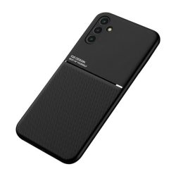   Protecție din plastic pentru telefon (cadru din silicon, rezistență medie la impact, placă metalică încorporată, spate cu efect piele, model în dungi) NEGRU Samsung Galaxy A13 5G (SM-A136), Samsung Galaxy A04s (SM-A047F)