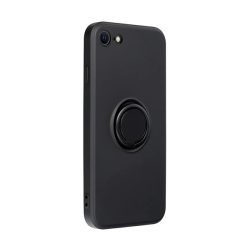   HUSĂ! - Protector de telefon din silicon (inel de suport pentru telefon, interior din pluș din microfibră, placă metalică încorporată, protecție pentru cameră) NEGRU Apple iPhone SE 2 (2020), Apple iPhone SE 3 (2022), Apple iPhone 7 4.7, Apple iP