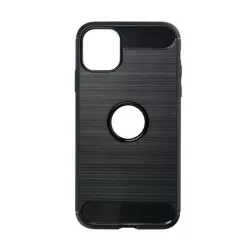   HUSĂ! - Husă silicon pentru telefon (rezistent la impact mediu, bubble heel, periat, model de carbon, decupaj logo) negru Apple iPhone 11