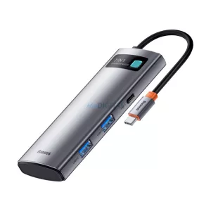 BASEUS Type-C HUB 7in1 (activ, distribuție, 2 mufe USB+2 Type-C+HDMI 4K, cititor de carduri SD/microSD) VERDE deschis