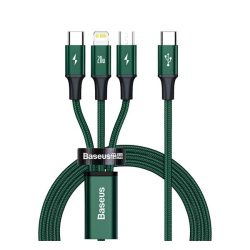   Cablu de încărcare BASEUS RAPID 3in1 (Tip-C - fulger/microUSB/Tip-C, 3,5 A, încărcător rapid PD, 150 cm) VERDE ÎNCHIS