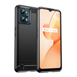   HUSĂ! - Protector de telefon din silicon (rezistență medie la impact, colț cu pernă de aer, periat, model carbon) NEGRU Realme C31