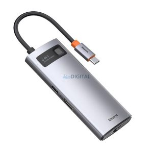 BASEUS Type-C HUB 6in1 (activ, hub, HDMI+3 mufe USB+Type-C+RJ45, încărcător rapid PD) GREY