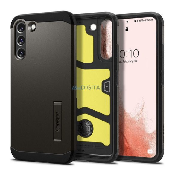 HUSĂ! - Protectie de telefon din plastic SPIGEN TOUGH ARMOR (cadru din silicon, rezistenta medie la impact, suport) DARK GREY Samsung Galaxy S22 5G