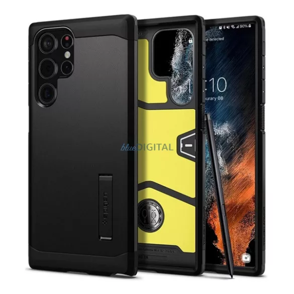HUSĂ! - Protectie telefon SPIGEN TOUGH ARMOR din plastic (cadru din silicon, rezistenta medie la impact, suport) NEGRU Samsung Galaxy S22 Ultra