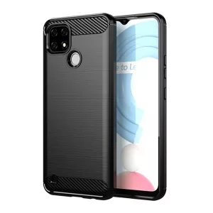 HUSĂ! - Protector de telefon din silicon (rezistență medie la impact, colț cu pernă de aer, periat, model carbon) NEGRU Realme C21