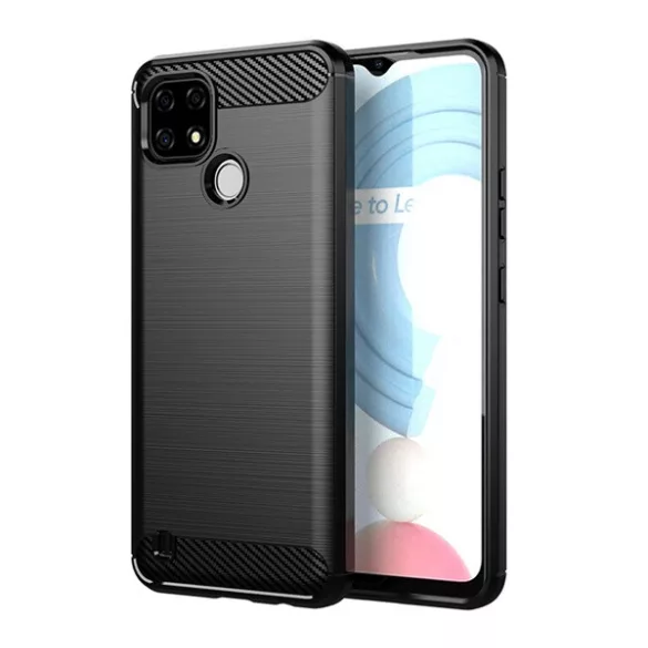 HUSĂ! - Protector de telefon din silicon (rezistență medie la impact, colț cu pernă de aer, periat, model carbon) NEGRU Realme C21