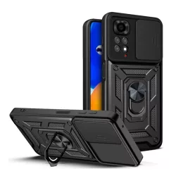   HUSĂ! - Defender protecțiede telefon din plastic (rezistent la impact mediu, interior din silicon, inel de fixare a telefonului, protecție a camerei) negru Xiaomi Redmi Note 11 4G (Redmi Note 11S)