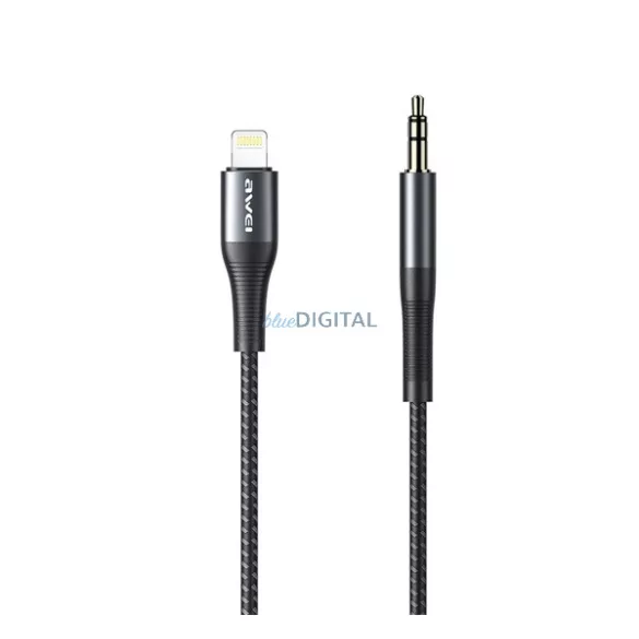 Cablu audio AWEI CL-116L (mufă de 3,5 mm - fulger, 100 cm, șiret) NEGRU