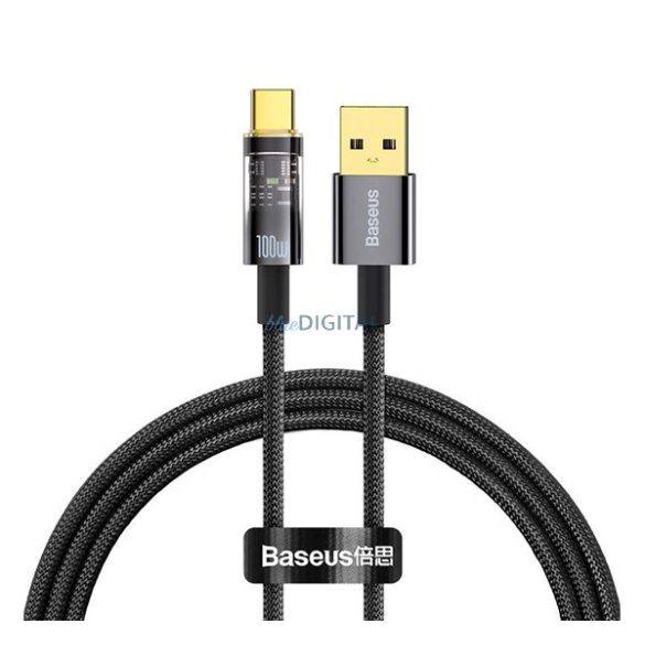Cablu de date BASEUS EXPLORER (USB - Type-C, 100W, încărcător rapid, 100cm, șiret) NEGRU