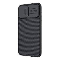   HUSĂ! - Protector de telefon din plastic NILLKIN CAMSHIELD PRO (cadru din silicon, rezistenta medie la impact, protectie camera, model in dungi) NEGRU Apple iPhone 14 Plus