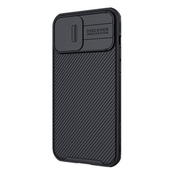 NILLKIN CAMSHIELD PRO plastic telefon protecție(cadru de silicon, mediu rezistent la șocuri, protecție aparat de fotografiat, model cu dungi) negru Apple iPhone 14 Pro Max