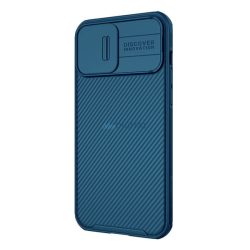   HUSĂ! - Protector de telefon din plastic NILLKIN CAMSHIELD PRO (cadru din silicon, rezistenta medie la impact, protectie camera, model in dungi) ALBASTRU INCHIS Apple iPhone 14 Plus