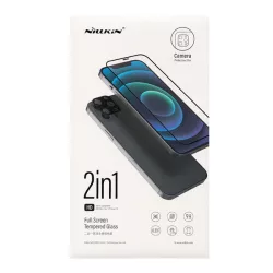   NILLKIN sticlă de protecție pentru ecran 2in1 (copertă completă 3D, curbată, rezistentă la zgârieturi, 0,33 mm, 9H + folie de protecție pentru cameră) NEGRU Apple iPhone 14 Plus