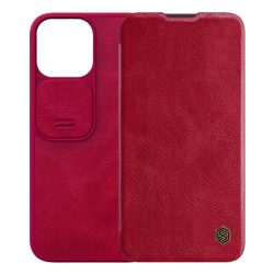   HUSĂ! - Husa NILLKIN QIN PRO in picioare, efect piele (FLIP, deschidere laterala, suport card bancar, protectie camera) RED Apple iPhone 14 Pro
