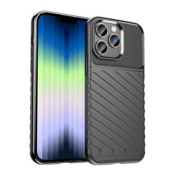   HUSĂ! - Protector de telefon din silicon (rezistență medie la impact, în dungi, model convex) NEGRU Apple iPhone 14 Pro