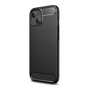 Protector de telefon din silicon (rezistență medie la impact, colț cu pernă de aer, periat, model carbon) NEGRU Apple iPhone 14 Plus