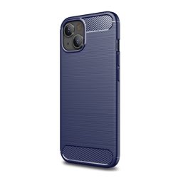   HUSĂ! - Protector de telefon din silicon (rezistență medie la impact, colț cu pernă de aer, periat, model carbon) ALBASTRU ÎNCHIS Apple iPhone 14 Plus