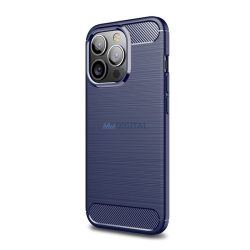   HUSĂ! - Protector de telefon din silicon (rezistență medie la impact, colț cu pernă de aer, periat, model carbon) ALBASTRU ÎNCHIS Apple iPhone 14 Pro