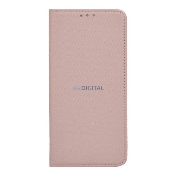 Carcasa in picioare, efect piele (FLIP, deschidere laterala, functie suport de masa, model romb) ROSE GOLD Apple iPhone 14 Pro