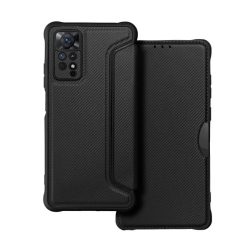   HUSĂ! - Carcasa in picioare, efect piele (FLIP, deschidere laterala, colt cu perna de aer, protectie camera, model carbon) NEGRU Xiaomi Redmi Note 11 Pro