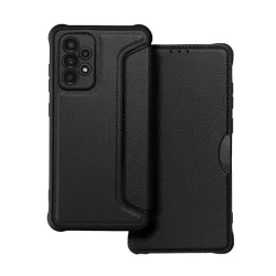   HUSĂ! - Husă în picioare, efect piele (FLIP, deschidere laterală, colț cu pernă de aer, protecție pentru cameră, model carbon) NEGRU Samsung Galaxy A53 (SM-A536) 5G