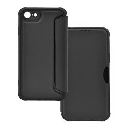   HUSĂ! - Husă în picioare, efect piele (FLIP, deschidere laterală, colț cu pernă de aer, protecție pentru cameră, model carbon) NEGRU Apple iPhone SE 2 (2020), Apple iPhone SE 3 (2022), Apple iPhone 8 4.7, Apple iPhone 7 4.7