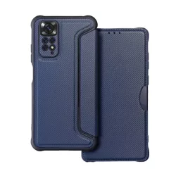   HUSĂ! - Husă stativă, efect de piele (FLIP, deschidere laterală, călcâi cu pernă de aer, protecție pentru cameră, model de carbon) BUTTON Xiaomi Redmi Note 11 4G (Redmi Note 11S)