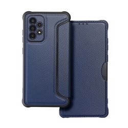   HUSĂ! - Husă în picioare, efect piele (FLIP, deschidere laterală, colț cu pernă de aer, protecție pentru cameră, model carbon) ALBASTRU ÎNCHIS Samsung Galaxy A52 5G (SM-A526F), Samsung Galaxy A52 4G (SM-A525F), Samsung Galaxy A52s