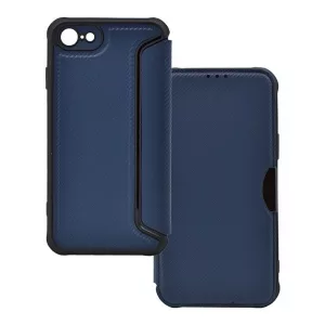 HUSĂ! - Husă în picioare, efect piele (FLIP, deschidere laterală, colț cu pernă de aer, protecție pentru cameră, model carbon) ALBASTRU ÎNCHIS Apple iPhone SE 3 (2022), Apple iPhone SE 2 (2020), Apple iPhone 8 4.7, Apple iPhone 7