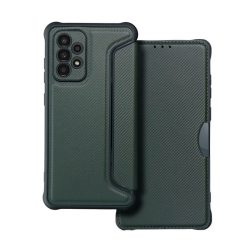   HUSĂ! - Husă în picioare, efect piele (FLIP, deschidere laterală, colț cu pernă de aer, protecție pentru cameră, model carbon) VERDE ÎNCHIS Samsung Galaxy A52 5G (SM-A526F), Samsung Galaxy A52 4G (SM-A525F), Samsung Galaxy A52
