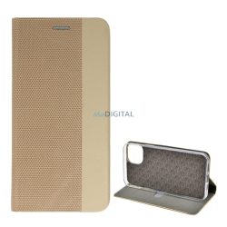   HUSĂ! - Carcasa in picioare, efect piele (FLIP, deschidere laterala, functie suport de masa, model textil) GOLD Apple iPhone 14 Plus