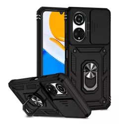   HUSĂ! - Protecție din plastic pentru telefon Defender (rezistență medie la impact, interior din silicon, inel suport telefon, protecție cameră) negru Honor X7 (2022)