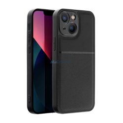   HUSĂ! - Protectie din plastic pentru telefon (cadru din silicon, rezistenta medie la impact, placa metalica incorporata, spate cu efect piele, model in dungi) NEGRU Apple iPhone 14 Plus