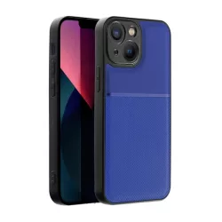   HUSĂ! - Protectie din plastic pentru telefon (cadru din silicon, rezistenta medie la impact, placa metalica incorporata, spate cu efect piele, model in dungi) ALBASTRU INCHIS Apple iPhone 14