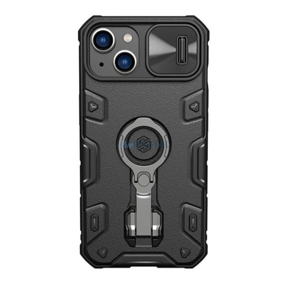 Protector de telefon NILLKIN CAMSHIELD ARMOR PRO defender din plastic (interior din silicon, rezistent la impact mediu, inel suport telefon) NEGRU Apple iPhone 14 Plus