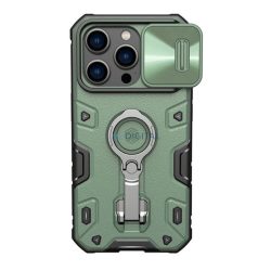   HUSĂ! - Protector de telefon NILLKIN CAMSHIELD ARMOR PRO defender din plastic (interior din silicon, rezistent la impact mediu, inel suport telefon) VERDE Apple iPhone 14 Pro