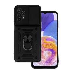   HUSĂ! - Protecție din plastic pentru telefon Defender (rezistență medie la impact, interior din silicon, inel suport pentru telefon, protecție cameră foto) negru Samsung Galaxy A23 5G (SM-A236F)