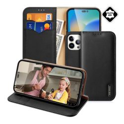  HUSĂ! - Husa DUX DUCIS HIVO in picioare, piele naturala (FLIP, deschidere laterala, functie suport de masa, suport card bancar, protectie RFID) NEGRU Apple iPhone 14 Pro Max