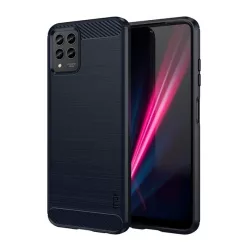   HUSĂ! - Protector de telefon din silicon MOFI (rezistență medie la impact, colț pernă de aer, periat, model carbon) ALBASTRU ÎNCHIS T Phone Pro 5G (2022), T Phone Pro 5G (2023)