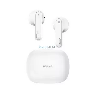 USAMS SM01 cască bluetooth STAREO (v5.0, TWS, microfon, anulare zgomot + încărcător) ALB