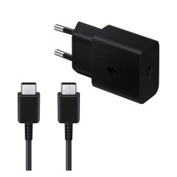   Încărcător de curent alternativ SAMSUNG cu mufă Type-C (15W, încărcător rapid + cablu Type-C) NEGRU