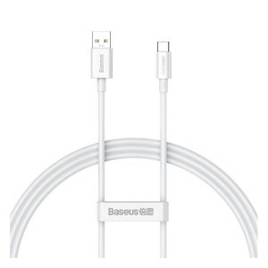 Cablu de date BASEUS SUPERIOR (USB - Type-C, 65W, încărcător rapid PD, 100cm, anti-rupere) ALB