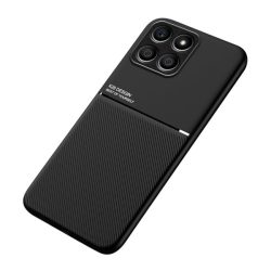   HUSĂ! - Protecție din plastic pentru telefon (cadru din silicon, rezistent la impact mediu, placă metalică încorporată, spate cu efect de piele, model cu dungi) negru Honor X6 (2022), Honor X8 5G, Honor 70 Lite 5G
