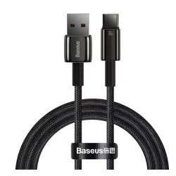   Cablu de date BASEUS TUNGSTEN GOLD (USB - Type-C, 100W, încărcător rapid, 100cm, anti-rupere) NEGRU