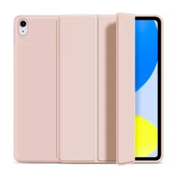   Carcasă în picioare, efect piele (FLIP activ, deschidere laterală, TRIFOLD, suport pentru desktop) ROZ Apple IPAD 10.9 (2022)