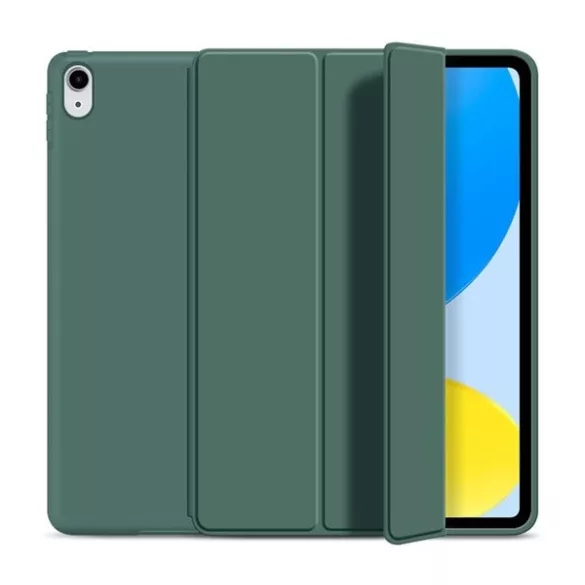 Carcasă în picioare, efect piele (FLIP activ, deschidere laterală, TRIFOLD, suport de birou) VERDE ÎNCHIS Apple IPAD 10.9 (2022)