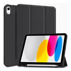   Husă în picioare, efect piele (FLIP activ, deschidere laterală, TRIFOLD, suport pentru birou, suport pentru creion) BLACK Apple IPAD 10.9 (2022)
